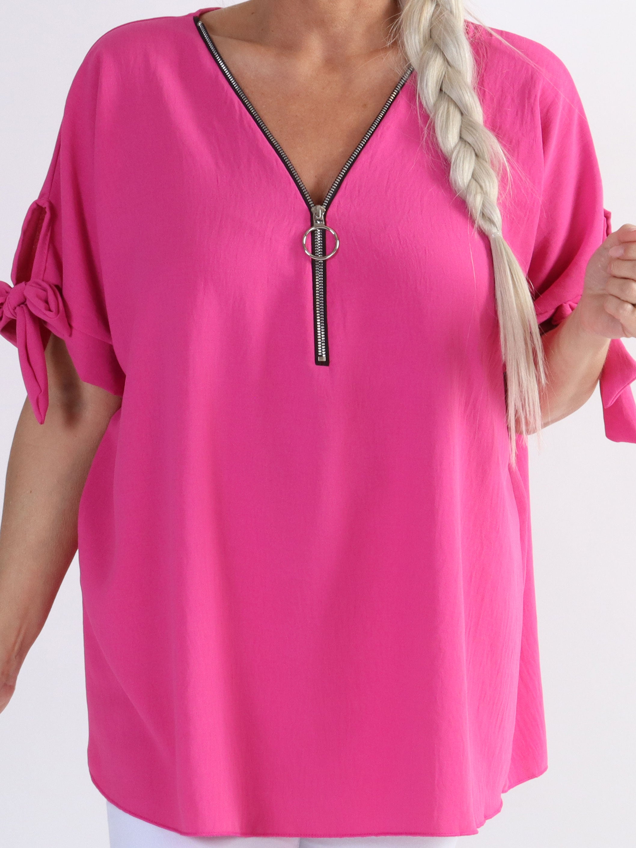 Frankie - Plus size tunika med lynlås og sløje på ærmerne